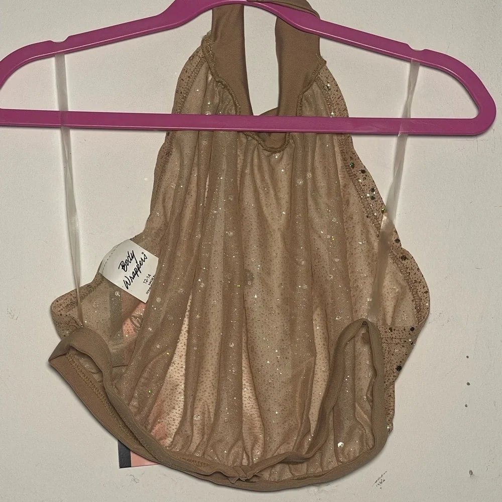 Body Wrappers 12-14 Nude gold Shimmer Halter Crop Top Dancewear Jazz Tap Lyrical